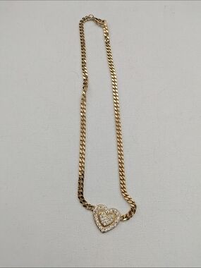 Vintage Gold Plated Necklace With Crystal Heart Pendant